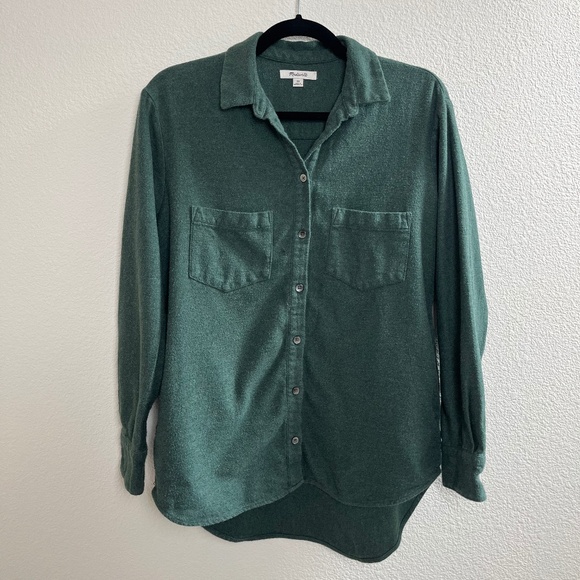 Madewell Sunday Button Down Flannel Shirt Green With Pockets - Picture 2 of 7
